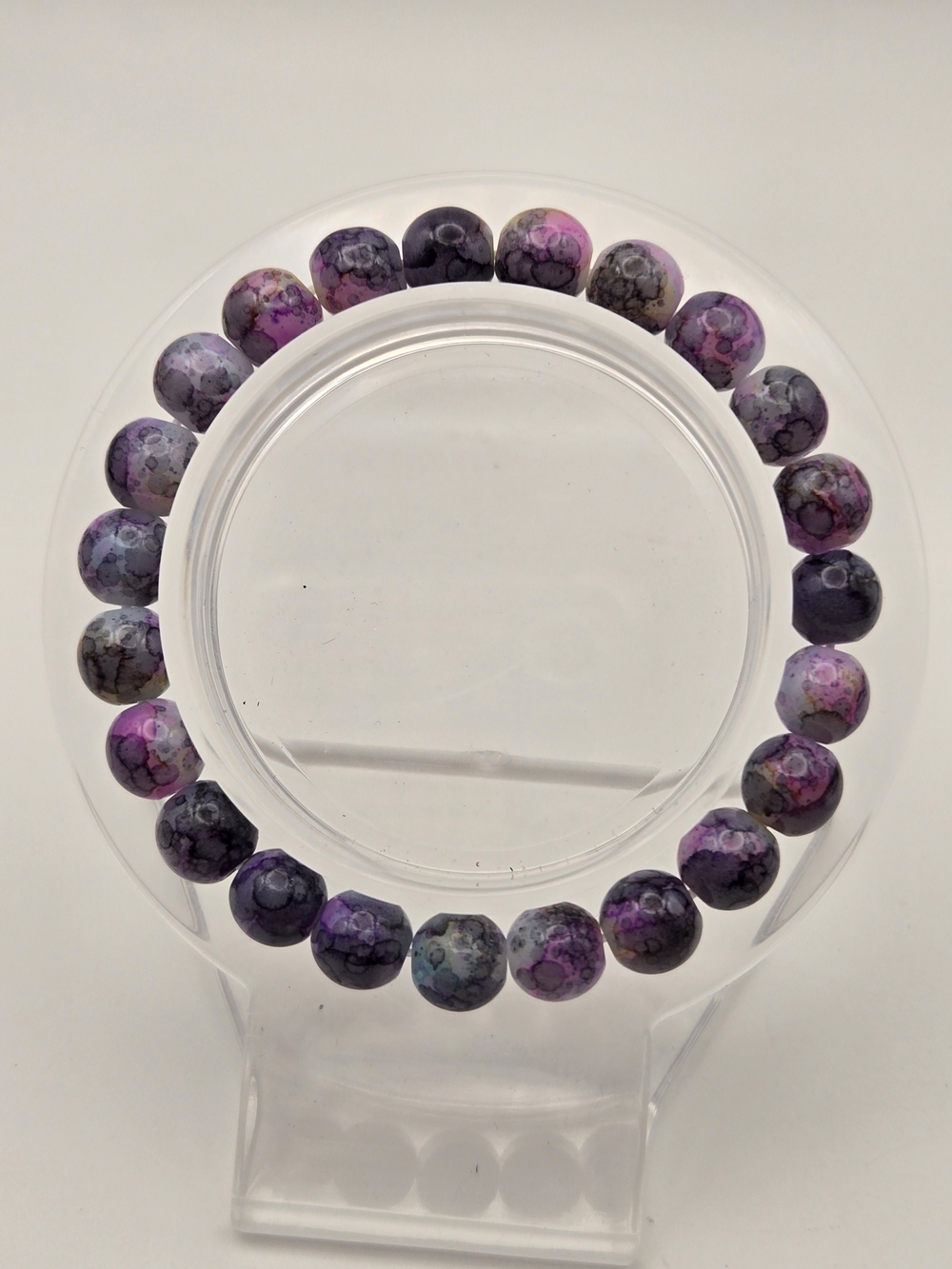 8mm  purple glass Beaded Stretch Bracelet - Women's Jewelry